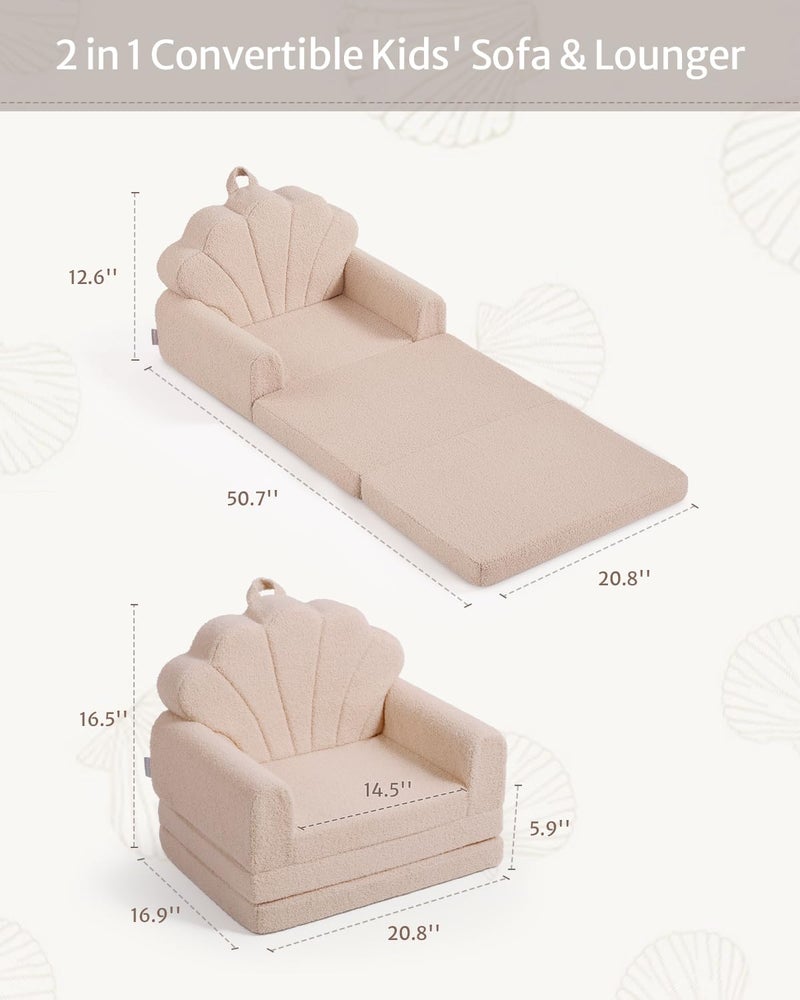 Blissful Diary بيليسفول دايري كيدز كاوتش, 2-in-1 صوفا أطفال ناعمة قابلة للطي, كرسي أطفال مريح, أريكة قابلة للتحويل إلى استرخاء, أثاث أطفال لغرفة اللعب, هدية لعيد الميلاد, يوم الأطفال, بيج شيل - Image 4