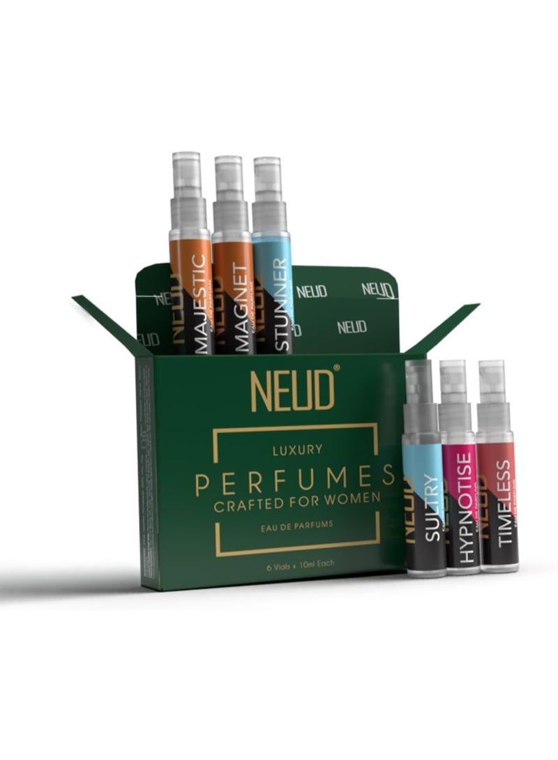 NEUD XPOSE YOURSELF عطور جيب فاخرة NEUD للنساء تدوم طويلاً EDP - 6 زجاجات سعة 10 مل لكل منها - Image 1