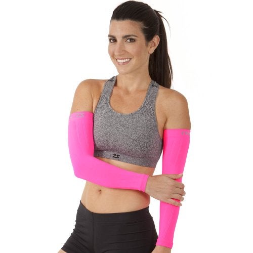 Zensah Compression Arm Sleeves - Made in USA, Thermal Arm Warmers for Cycling and Running with UV Sun Protection (Neon Pink, Small/Medium) - Image 2