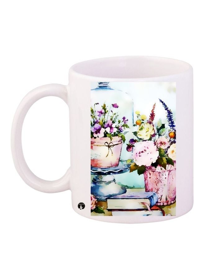 RYN Floral Printed Coffee Mug White/Blue/Pink 11ounce