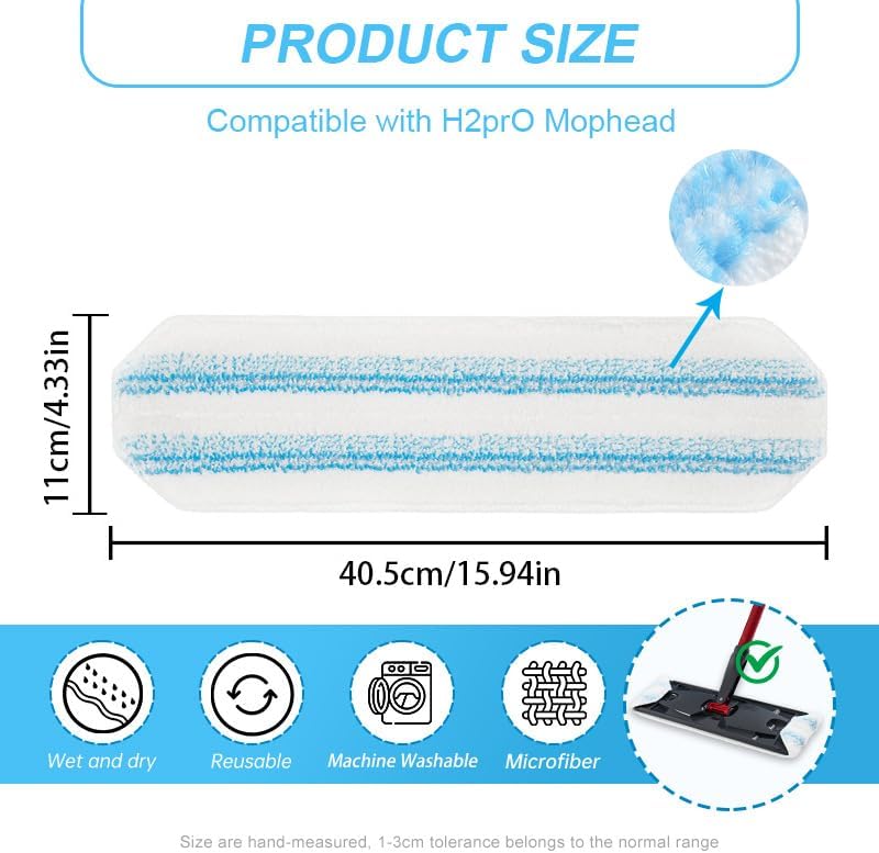 Rinakou 6 Pack Reusable Mop Pads Compatible with O-Cedar/Vileda H2prO System,Microfiber Pads Refills Machine Washable Up to 100 Times Wet Dry Use Suitable for All Floor Types (6 Pack) - Image 2