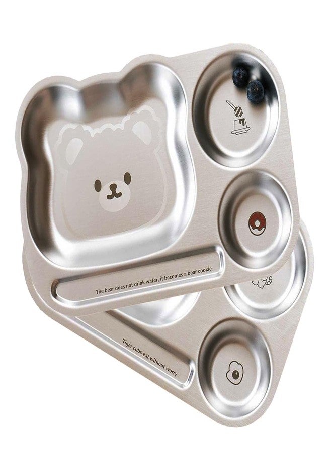 Basil Stainless Steel Plate for Kids - Kids Plates for Food with 3 Compartments - Dinner Plates for Baby - Unbreakable Dinner Plates - Ideal for Birthday, Return Gifting - Funky Plate - Pack of 2 - Image 1