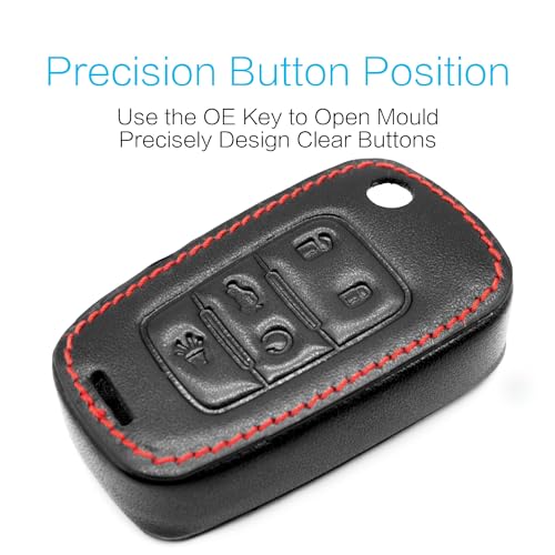 MECHCOS Compatible with Chevrolet Chevy Equinox Cruze Malibu Sonic Camaro Impala SS Buick Encore Lacrosse Regal Verano GMC Terrain Key Fob Cover Case Chain Black Leather Remote Holder - Image 2