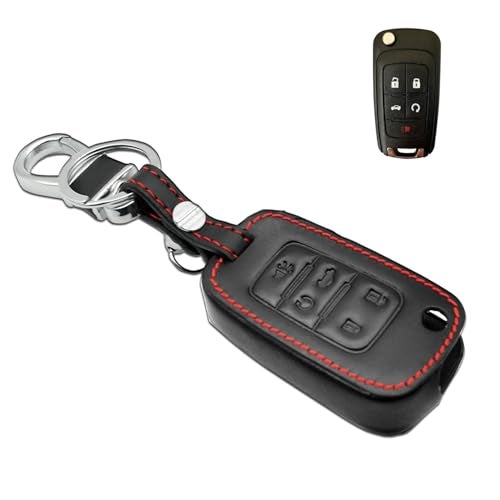 MECHCOS Compatible with Chevrolet Chevy Equinox Cruze Malibu Sonic Camaro Impala SS Buick Encore Lacrosse Regal Verano GMC Terrain Key Fob Cover Case Chain Black Leather Remote Holder - Image 1