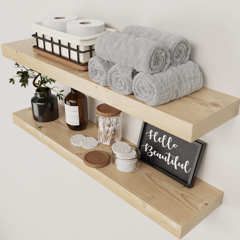 BAOBAB WORKSHOP Solid Wood Floating Shelves for Wall 30 Inches Long, Wooden Shelf Bathroom Large, Light Oak Floating Shelves for Room Wall Mounted Kitchen Farmhouse, Natural Wood, 30W Ã— 6.7D, Set of 2 - Image 1
