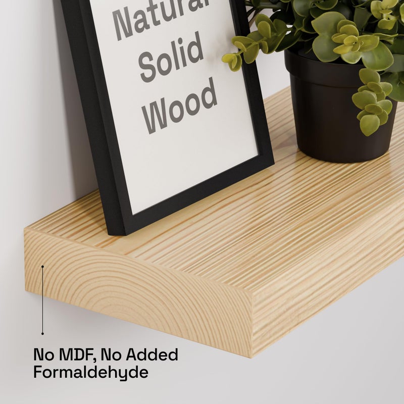 BAOBAB WORKSHOP Solid Wood Floating Shelves for Wall 30 Inches Long, Wooden Shelf Bathroom Large, Light Oak Floating Shelves for Room Wall Mounted Kitchen Farmhouse, Natural Wood, 30W Ã— 6.7D, Set of 2 - Image 4