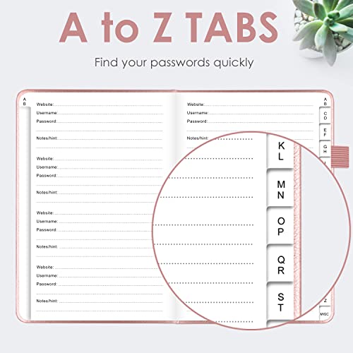Jxselect Elegant Password Book with Alphabetical Tabs - Hardcover Password Book for Internet Website Address Login - 5.2" x 7.6" Password Keeper and Organizer w/Notes Section & Back Pocket (Rose Gold) - Image 4