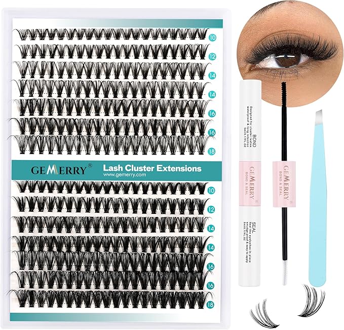GEMERRY DIY Cluster Eyelash Extensions Kit with Lash Bond and Seal and Applicator for Beginners 280 PCS Individual Lash Cluster Kit 007D 1018 Mix DIY at Home 80D007D1018MIXKIT - Image 1