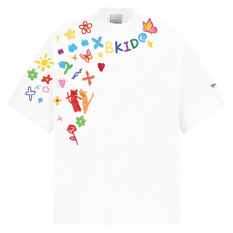 Trendy Brand Hand-Painted Graffiti Short-Sleeved T-Shirt For Men And Women Summer Couples American Style High Street Half-Sleeved Tee2025 Year-Old Popular Style - Image 3