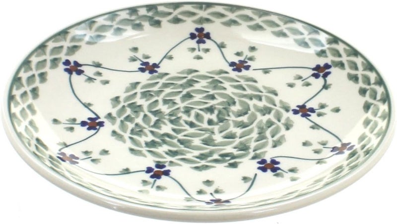 Blue Rose Pottery Blue Rose Polish Pottery Sage Floral Dessert Plate - Image 1