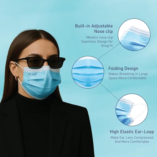 C-Cure 3 Ply Surgical Face Mask Pack of 100 IIR | Disposable Non Woven Breathable Face Mask with Nose Clip & Soft Earloop | Daily Use for Men Women Office Travel Pollution | Blue - Image 4