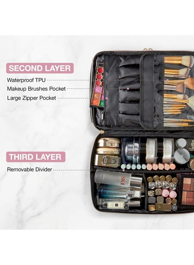 LIGHT FLIGHT Makeup Bag, Cosmetic Bag Large Makeup Case Organizer with Adjustable Dividers for Cosmetics, Makeup Brushes, Toiletries, Travel Accessories (Black-2 layer, Large) - Image 3