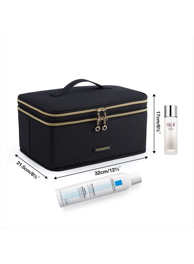 LIGHT FLIGHT Makeup Bag, Cosmetic Bag Large Makeup Case Organizer with Adjustable Dividers for Cosmetics, Makeup Brushes, Toiletries, Travel Accessories (Black-2 layer, Large) - Image 5