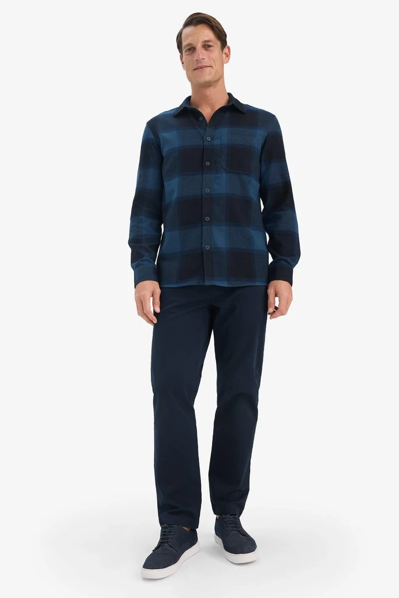 ديفاكتو Regular Fit Polo Collar Plaid Flanel Long Sleeve Shirt