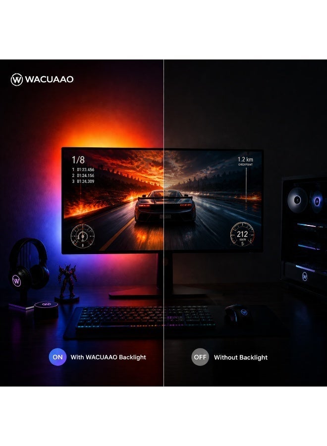 WACUAAO PC Screen Sync LED Backlight Strip - 3M Smart RGBIC Ambient Gaming Light (40 LEDs/m) with Music & Monochrome Modes, Software Controlled Monitor Backlight for 3-Side or 4-Side Custom Setup, Cuttable DIY Design for Gaming Room Decor - Image 3
