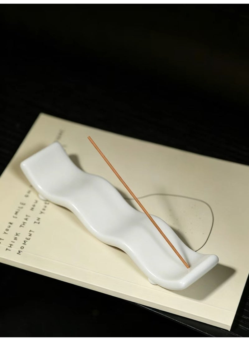 Aromancy Wabi-Sabi White Ceramic Incense Holder for Sticks, Modern Wave-Shaped Ash Catcher Tray, 17cm Long, Zen Home Decor for Meditation, Yoga, and Arabic Oud Incense - Image 3