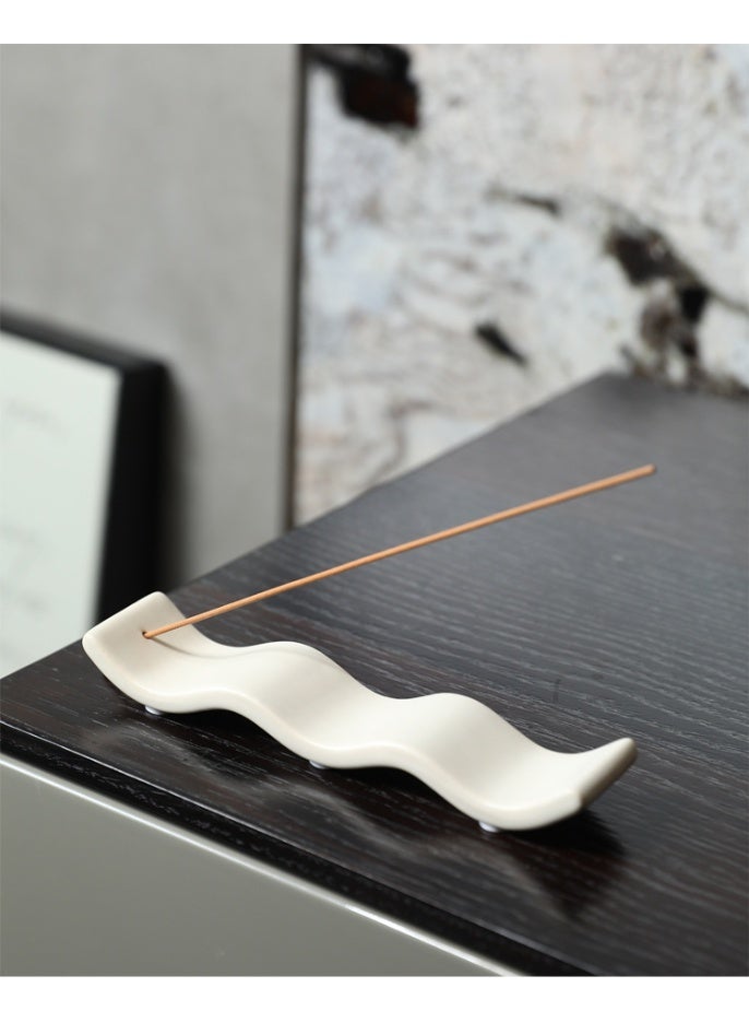 Aromancy Wabi-Sabi White Ceramic Incense Holder for Sticks, Modern Wave-Shaped Ash Catcher Tray, 17cm Long, Zen Home Decor for Meditation, Yoga, and Arabic Oud Incense - Image 5