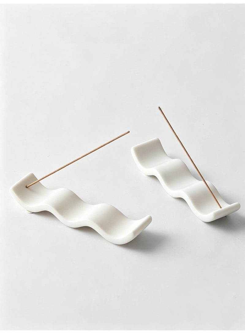 Aromancy Wabi-Sabi White Ceramic Incense Holder for Sticks, Modern Wave-Shaped Ash Catcher Tray, 17cm Long, Zen Home Decor for Meditation, Yoga, and Arabic Oud Incense - Image 4