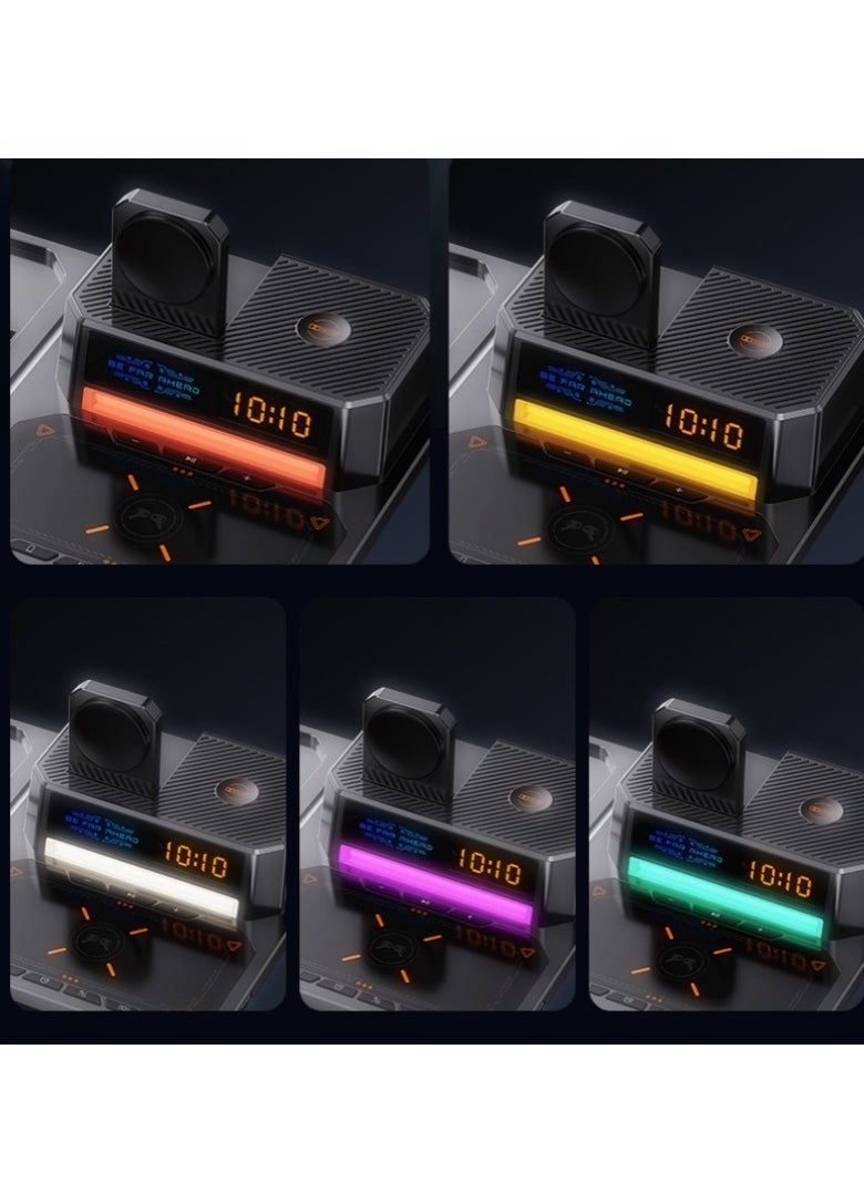 T50 6-in-1 Magnetic Wireless Charger Stand with Bluetooth Speaker, Alarm Clock, Fast Charging Station for Phone, Watch, Earphones