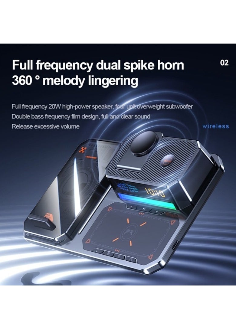 T50 6-in-1 Magnetic Wireless Charger Stand with Bluetooth Speaker, Alarm Clock, Fast Charging Station for Phone, Watch, Earphones