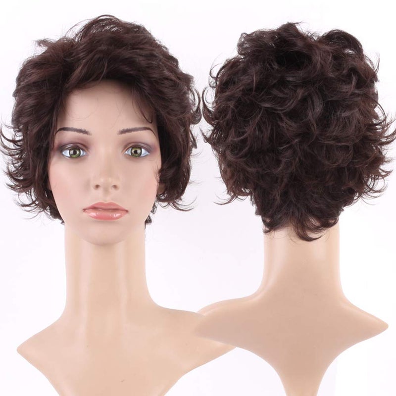Snoilite Short Brown Curly Hair Wig Women Natural Fluffy Cosplay Daily Party Costume Full Wigs