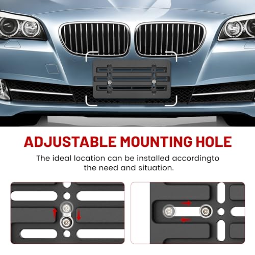 RED WOLF License Plate Bracket Frame Holder for Jeep Grand Cherokee Liberty Gladiator Rubicon Wrangler JK JL 2000-2022 Mount on Front Flat Bumper W/Screw Bolts Wrench License Plate Frame Tag - Image 4