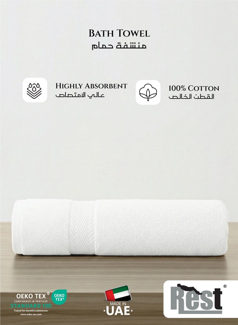 ريست REST Bath Towel  Set of 2 White Cotton Towel  70x140cm , 27x55 inch Luxury Hotel Towel Set Absorbent Durable Lightweight Washable Quick Dry Spa Quality Beach Pool Family Bath Towel. - Image 3