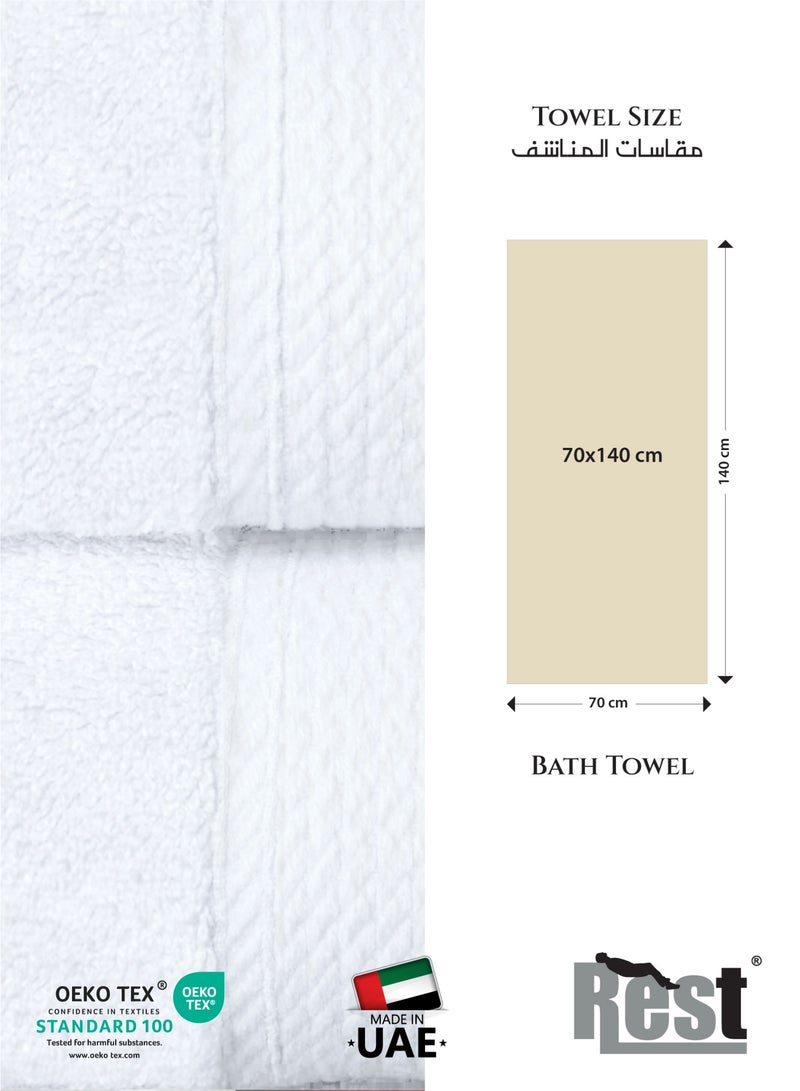 ريست REST Bath Towel  Set of 2 White Cotton Towel  70x140cm , 27x55 inch Luxury Hotel Towel Set Absorbent Durable Lightweight Washable Quick Dry Spa Quality Beach Pool Family Bath Towel. - Image 5