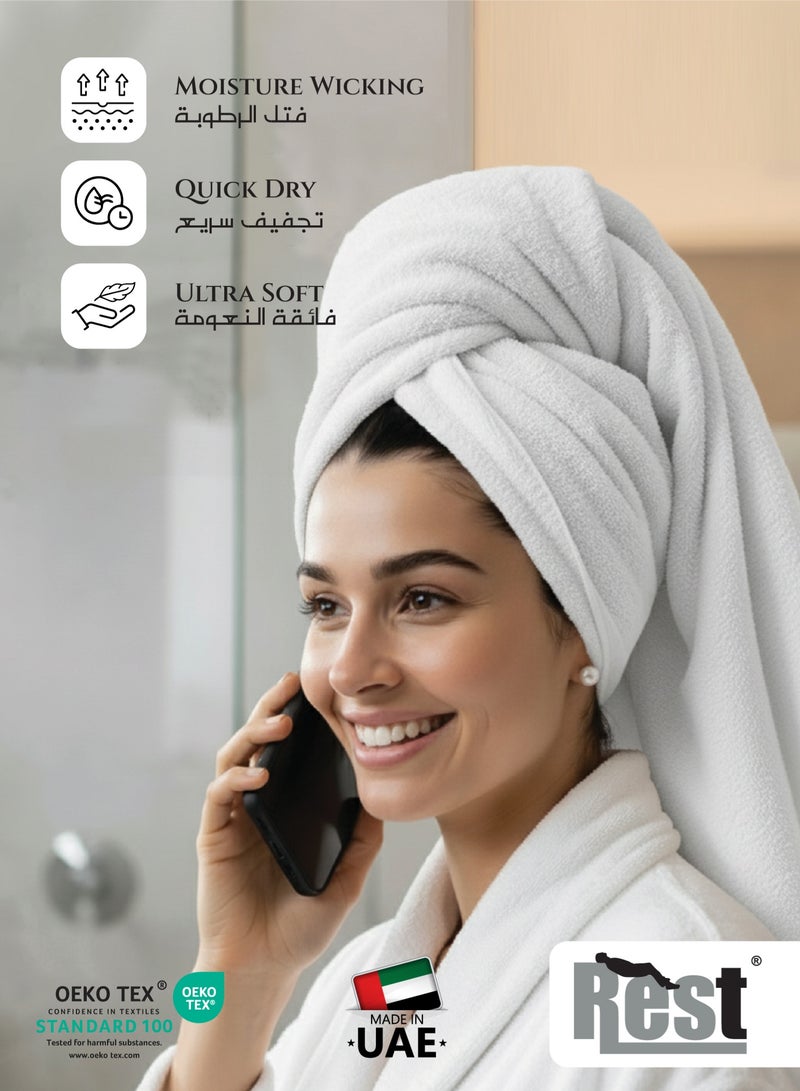 ريست REST Bath Towel  Set of 2 White Cotton Towel  70x140cm , 27x55 inch Luxury Hotel Towel Set Absorbent Durable Lightweight Washable Quick Dry Spa Quality Beach Pool Family Bath Towel. - Image 4