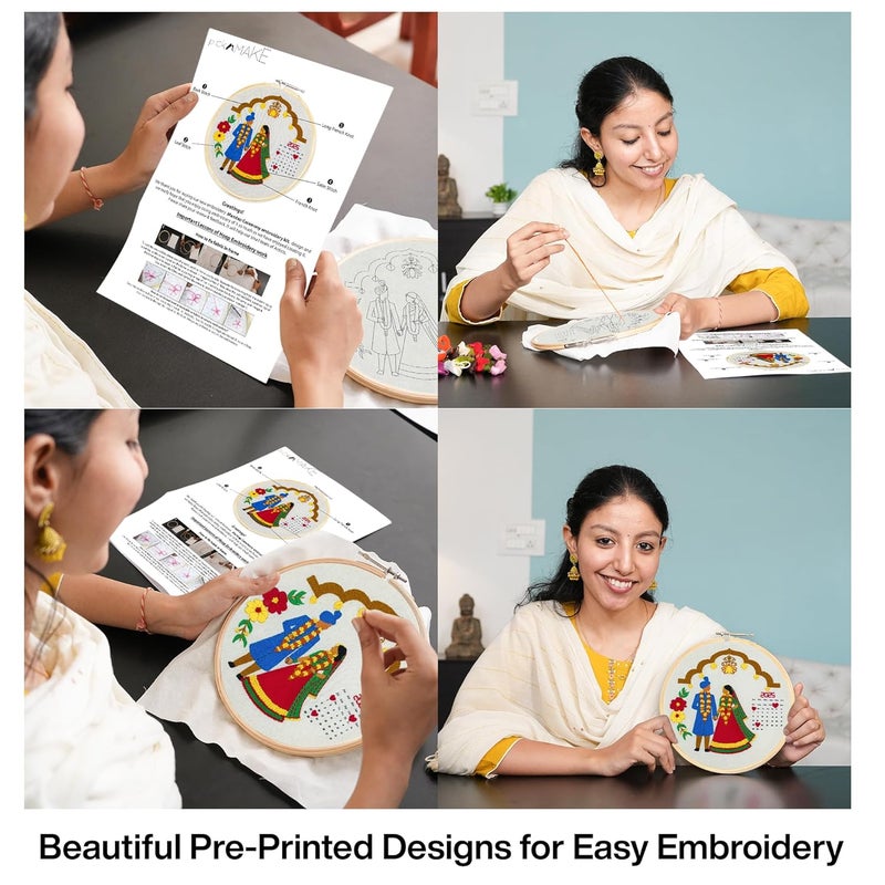 picknMAKE DIY Hand Embroidery Kit for Beginners & Adults | Wedding Calendar Kit with Printed Fabric, Frame, Threads & Tools | Unique Embroidery Kit for Gifts & Keepsake – All Supplies Included - Image 3