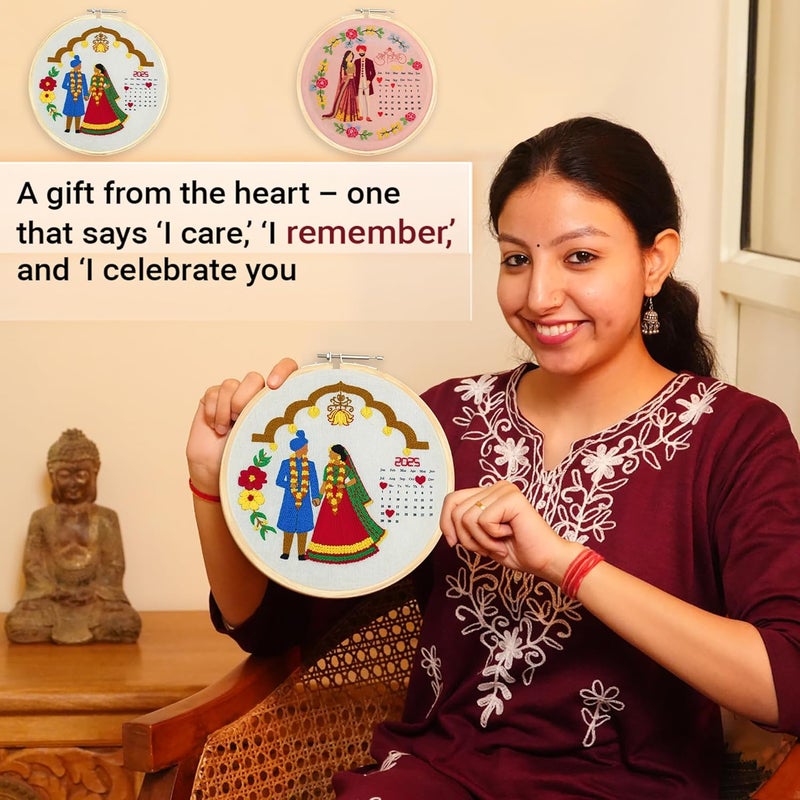 picknMAKE DIY Hand Embroidery Kit for Beginners & Adults | Wedding Calendar Kit with Printed Fabric, Frame, Threads & Tools | Unique Embroidery Kit for Gifts & Keepsake – All Supplies Included - Image 5