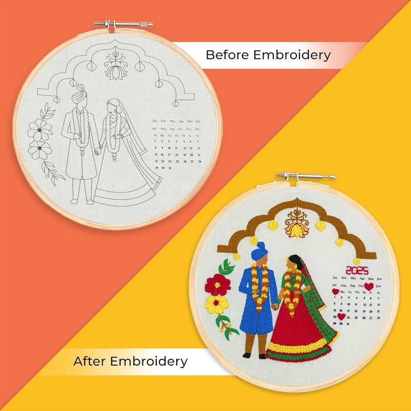 picknMAKE DIY Hand Embroidery Kit for Beginners & Adults | Wedding Calendar Kit with Printed Fabric, Frame, Threads & Tools | Unique Embroidery Kit for Gifts & Keepsake – All Supplies Included - Image 4