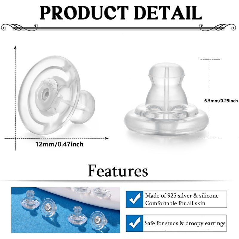 Moconar Earring Backs, Silver Silicone Earring Backs Replacements for Studs/Droopy Ears, Hypoallergenice Secure No-Irritate Earring Backs for Adults (Silver) - Image 4