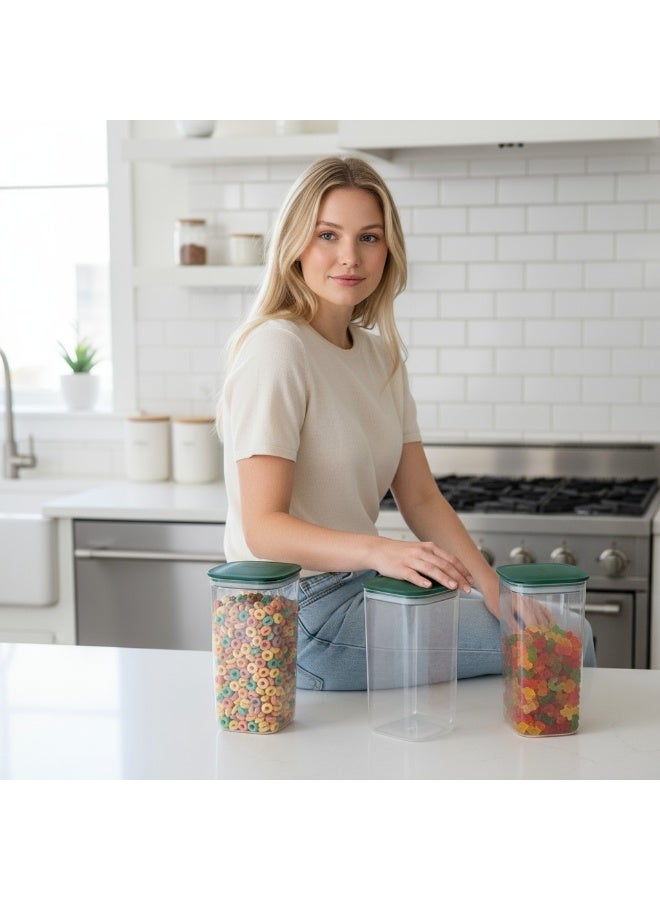 كليز حاويات محكمة الإغلاق لتخزين الطعام | مجموعة من 3 برطمانات بلاستيكية شفافة خالية من مادة BPA مع أغطية | منظم مطبخ كبير بسعة 1300 مل للمؤن | مثالي للحبوب والقهوة | للاستخدام المنزلي والمطبخ - Image 5