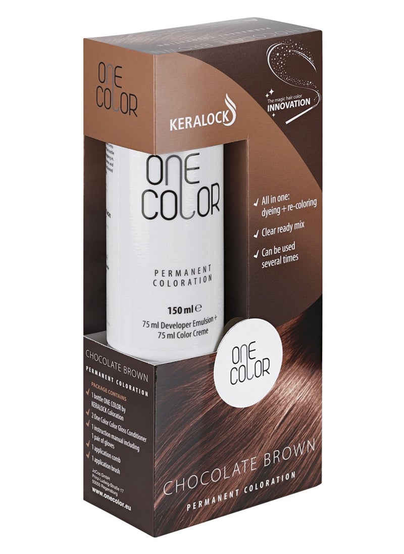 KERALOCK - Keralock Permanent Hair Color - 150ml, No Premix Needed, Reusable for Up to 4 Months - All-in-One Dye with Conditioner & Brush (Chocolate Brown, 150ml) - Image 1