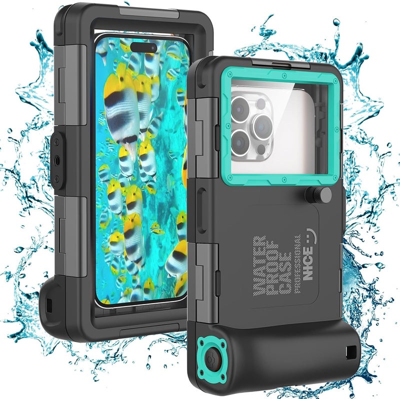 Flat working surface 2025 Underwater Diving Waterproof Phone Case for iPhone 17/16/15/14/13/12/11 Pro Max/XR/XS/X Galaxy S24/S23/S22/S21 Universal Waterproof Case for Snorkeling Photo Video (Blue) Hot & cold climate compatible - Image 1