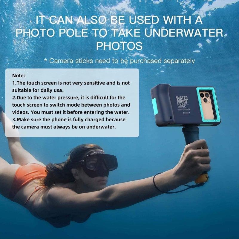 Flat working surface 2025 Underwater Diving Waterproof Phone Case for iPhone 17/16/15/14/13/12/11 Pro Max/XR/XS/X Galaxy S24/S23/S22/S21 Universal Waterproof Case for Snorkeling Photo Video (Blue) Hot & cold climate compatible - Image 4