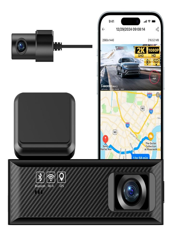Miofive Dash Cam Mini 2, 2K+1080P FHD, Built-in Wi-Fi GPS Smart Dash Camera for Cars, 125° Wide-Angle FOV, HDR, Night Vision, G-Sensor, iOS/Android App, Loop Recording, Parking Monitor, Time-Lapse - Image 1