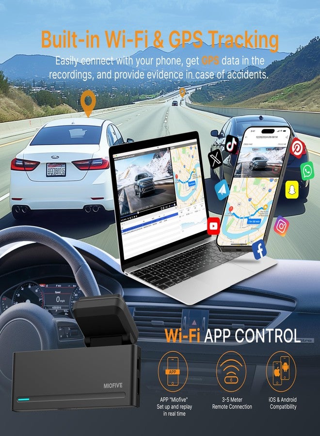 Miofive Dash Cam Mini 2, 2K+1080P FHD, Built-in Wi-Fi GPS Smart Dash Camera for Cars, 125° Wide-Angle FOV, HDR, Night Vision, G-Sensor, iOS/Android App, Loop Recording, Parking Monitor, Time-Lapse - Image 3