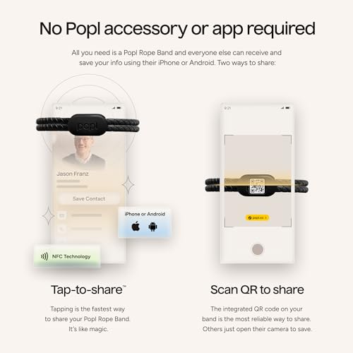 Popl Rope Band - Digital Business Card Bracelet Wearable - Tap to Share NFC & QR Code - Compatible with iPhone & Android (Black Rope Style) - Image 2