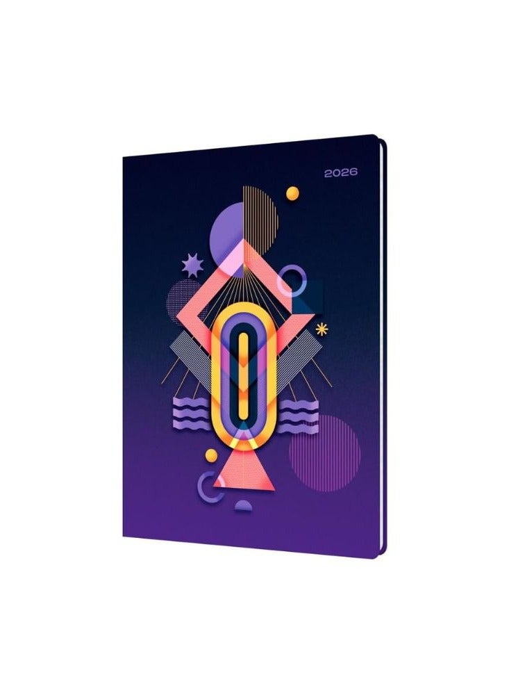 Collins - Irregular Geometrics - 2026 12 Month Calendar Year Planner, Week-To-View Diary, A5 Hard Cover - Purple (E-IG153.55-26) - Image 1