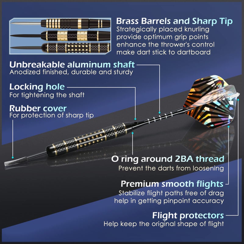 LANNEY Darts Metal Tip, Steel Tip Darts Set 20 Grams, 24 and 26 Grams Professional Dart for Dartboard with Aluminum Shafts, Brass Barrels, Extra Flights, Sharpener Tool Kit, Carrying Case - Image 3
