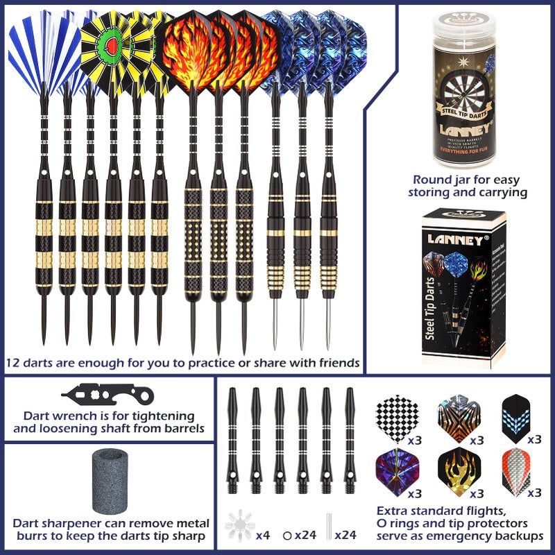 LANNEY Darts Metal Tip, Steel Tip Darts Set 20 Grams, 24 and 26 Grams Professional Dart for Dartboard with Aluminum Shafts, Brass Barrels, Extra Flights, Sharpener Tool Kit, Carrying Case - Image 5
