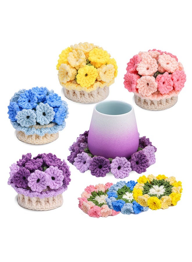 Lemon 4 PCS Flower Coaster DIY Crochet Kit for Beginners Insulated Coaster with Material Pack and English Video Tutorial - Image 1