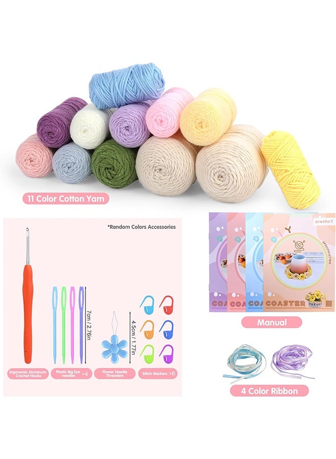 Lemon 4 PCS Flower Coaster DIY Crochet Kit for Beginners Insulated Coaster with Material Pack and English Video Tutorial - Image 2