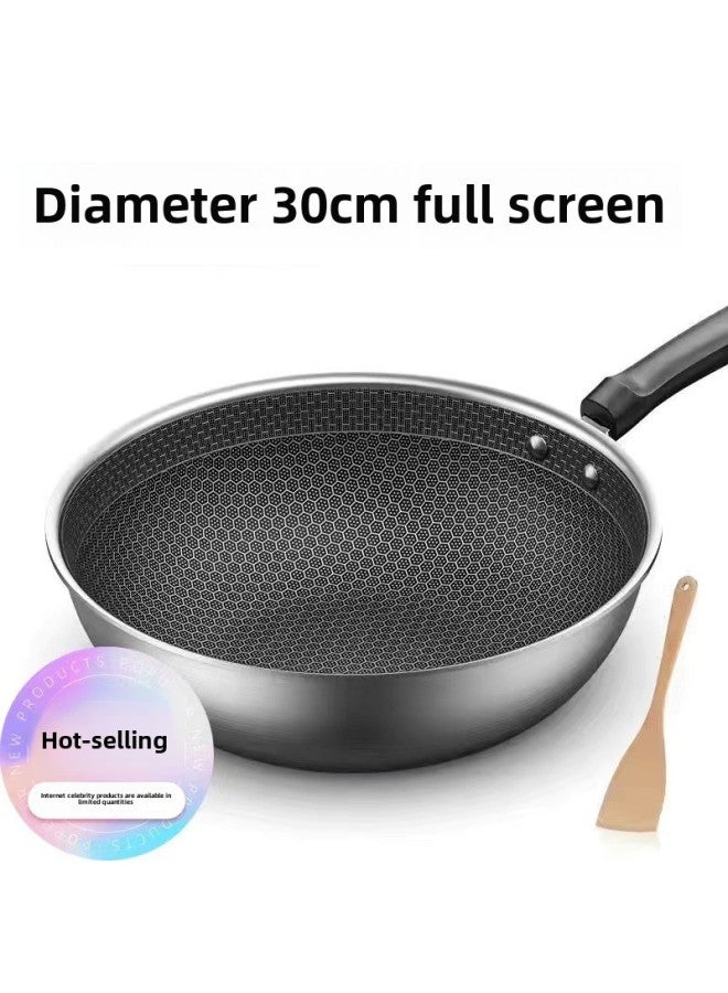 German Stainless Steel Wok Household Non-stick Pan Uncoated Fume-free Wok Induction Cooker Gas Universal Wok XH-Color:Extra Thick Steel-30cm Comprehensive Honeycomb [1-2 People] Without Cover-Capacity:[special Offer] End Soon: 00:03:58  - Image 1