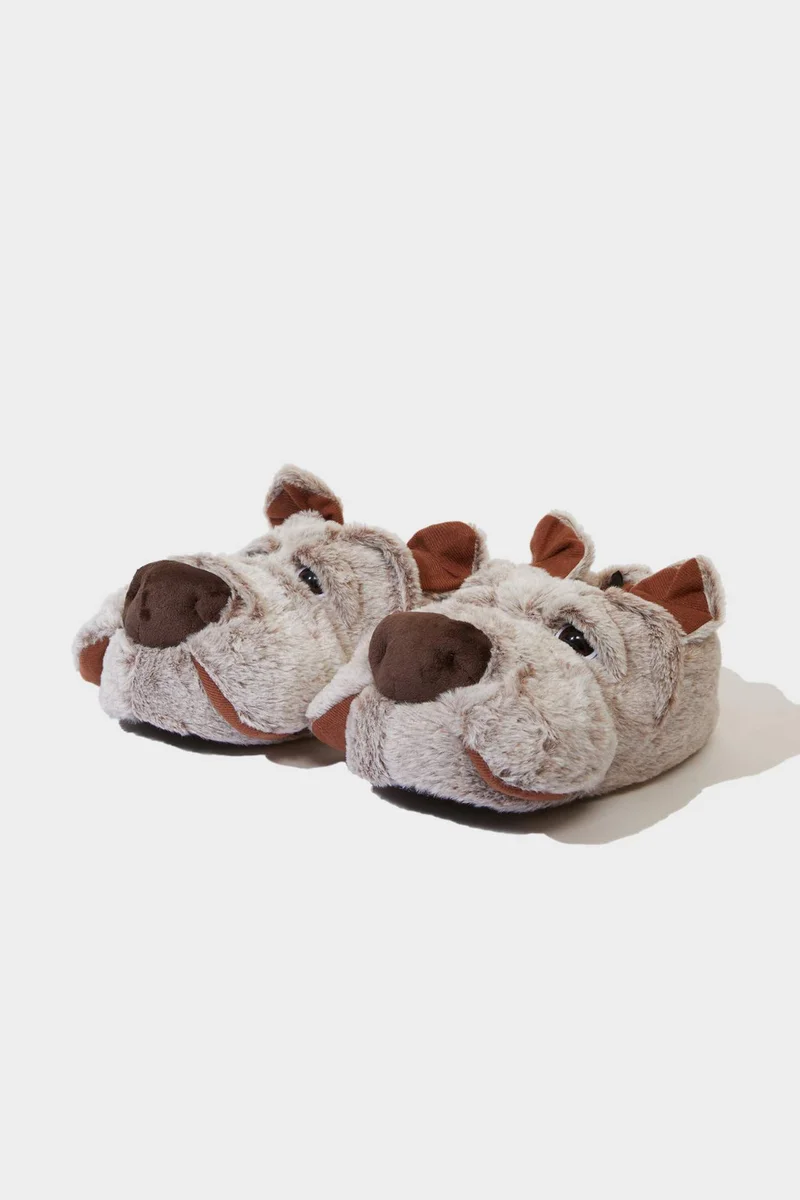 Defacto Man Flat Sole Dog Themed Home Slippers