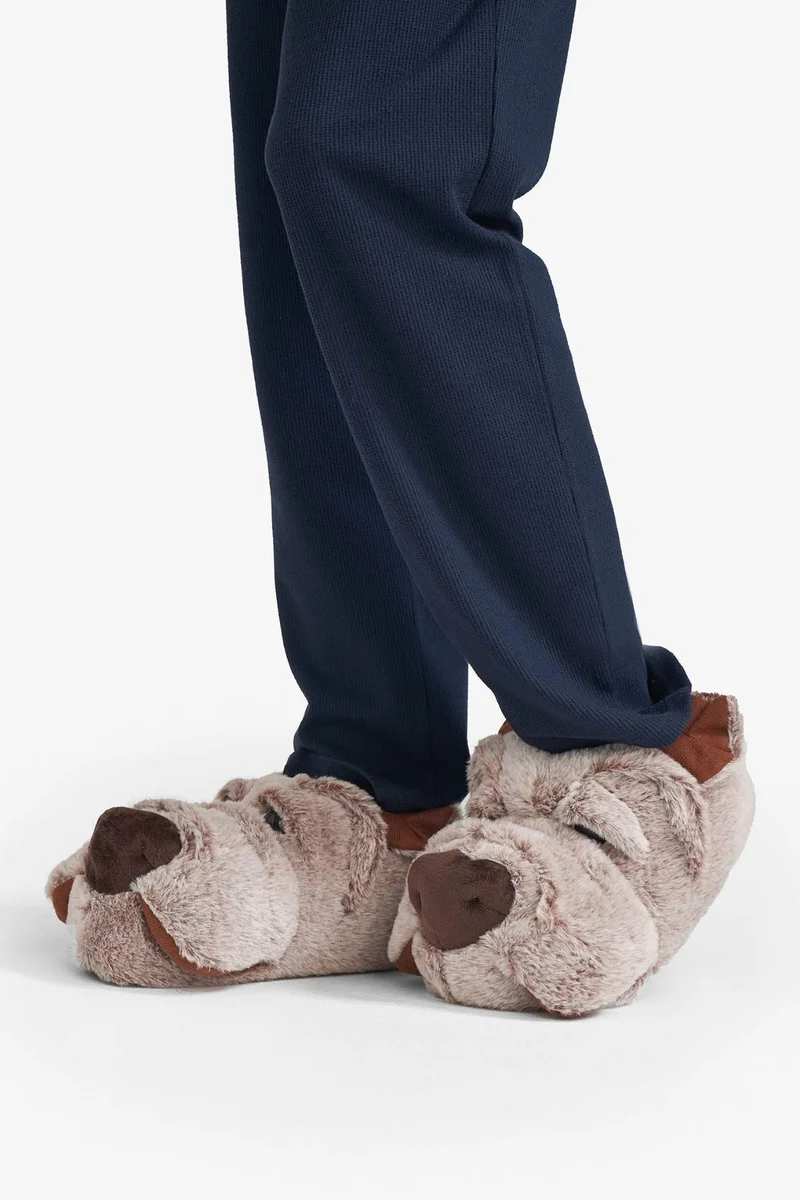 Defacto Man Flat Sole Dog Themed Home Slippers