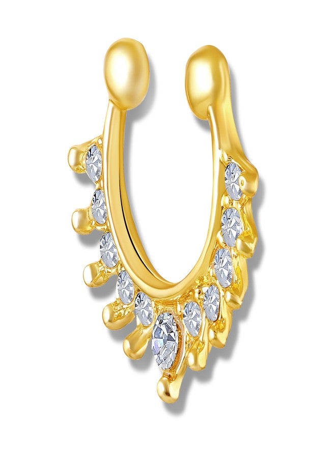 Mahi Gold Plated Crystal Studded Horseshoe-Shaped Non-Piercing Septum Nose Ring for Women & Girls (NR1100173G) - Image 3