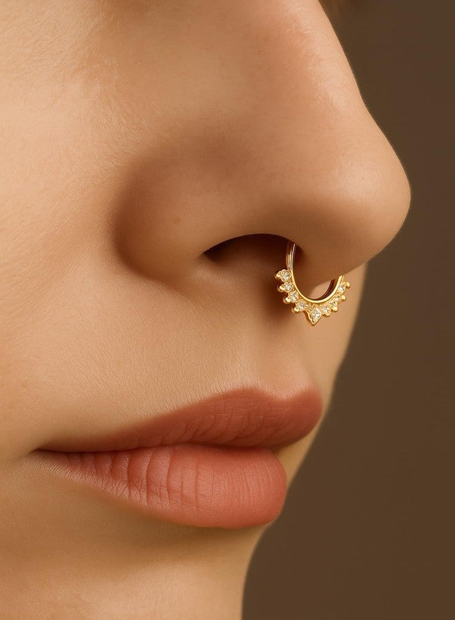 Mahi Gold Plated Crystal Studded Horseshoe-Shaped Non-Piercing Septum Nose Ring for Women & Girls (NR1100173G) - Image 4